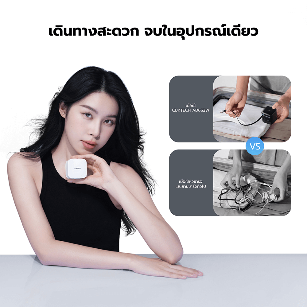หัวชาร์จเร็วพร้อมสาย CUKTECH AD653W สีขาว GAN 65W รองรับ PD, PPS, QC_5